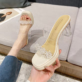 Tacones de verano con tiras transparentes y diamantes de imitación para mujer